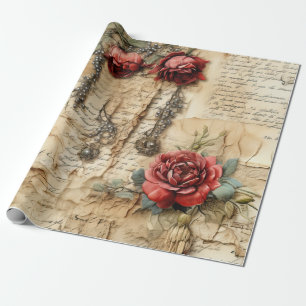 Papel De Regalo Carta de amor floral antigua nostálgica