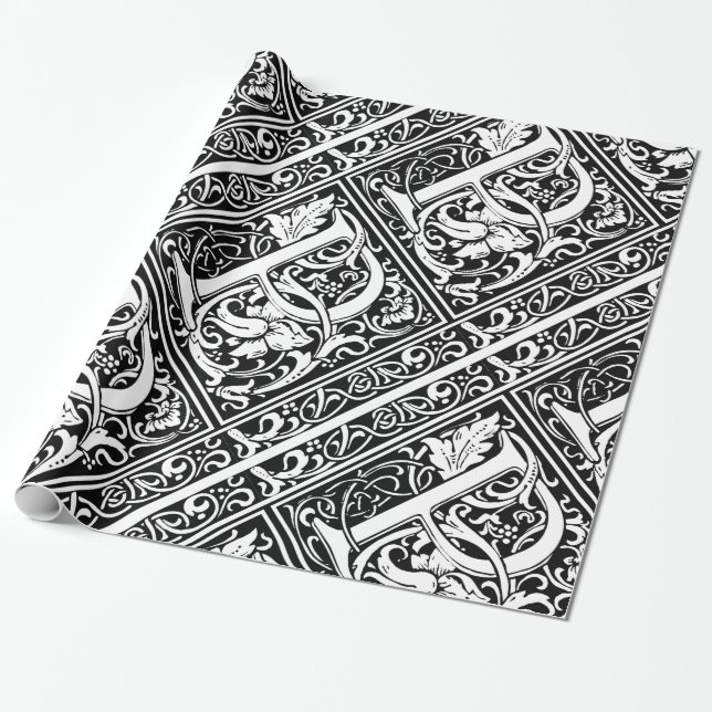 Papel De Regalo Carta P Monograma medieval Art Nouveau (Desenrollado)