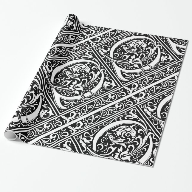 Papel De Regalo Carta Q Monograma medieval Art Nouveau (Desenrollado)