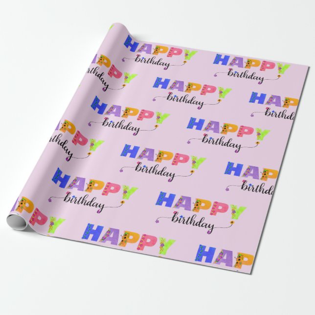 Papel De Regalo Cartas con acento floral de cumpleaños feliz (Desenrollado)