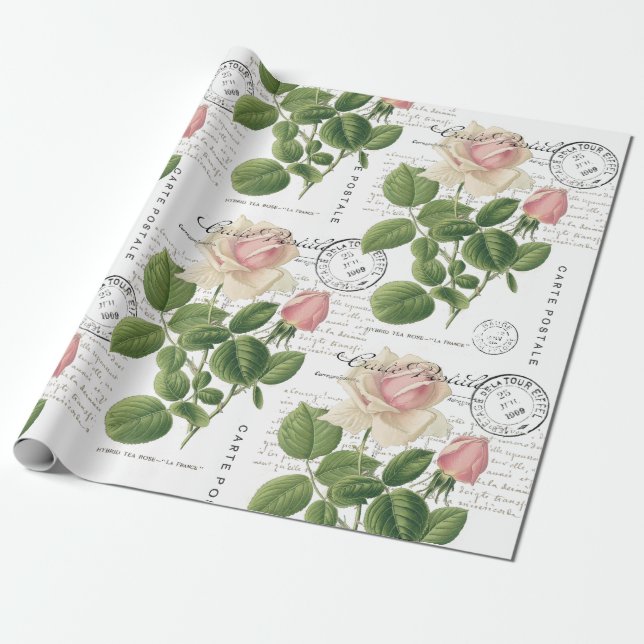 Papel De Regalo Carte Postale rosa rosa rosa rosa rosa rojo guión  (Desenrollado)