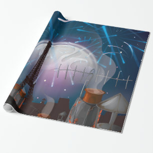 Papel De Regalo Cartel del horizonte de París con fuegos artificia