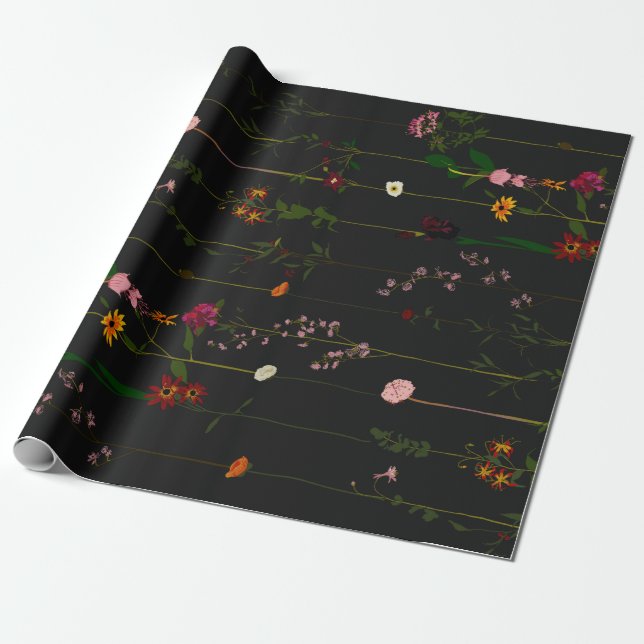 Papel De Regalo Cartera floral - Oscuro (Desenrollado)