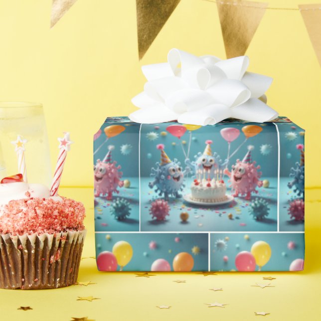 Papel De Regalo Cartoon Germs Celebrating a Birthday (Fiesta de cumpleaños )