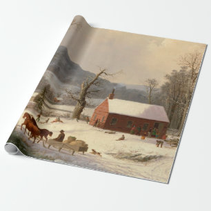 Papel De Regalo Casa de granja de invierno de época