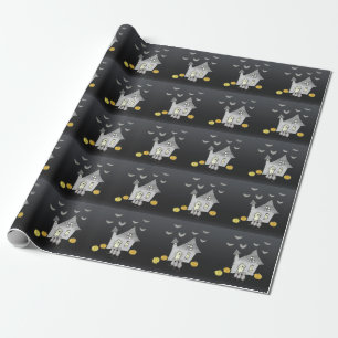 Papel De Regalo Casa de Halloween, Gatos Negros, Murciélagos, Cala