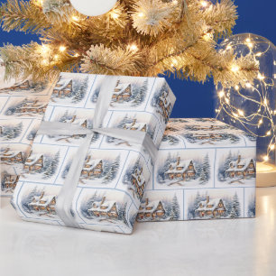 Papel De Regalo Casa de Navidad en acuarela