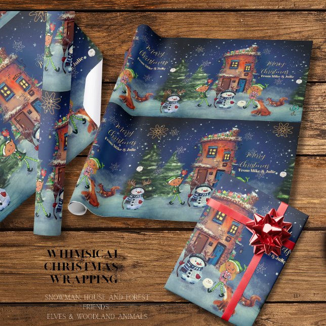 Papel de Regalo Casa de Navidad y Amigos del Bosqu (Christmas House & Woodland Friends Wrapping Paper)