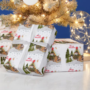 Papel De Regalo Casa de Pan de Jengibre Bonita Impresa Navidad