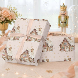 Papel De Regalo Casa de pan de jengibre con acuarela Navidad