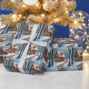 Papel De Regalo Casa de Pan de Jengibre de Navidad con un Muñeco d