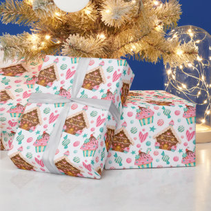 Papel De Regalo Casa de pan de jengibre de Navidad, magdalenas, ca