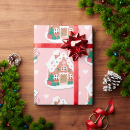 Papel De Regalo Casa de pan de jengibre rosado