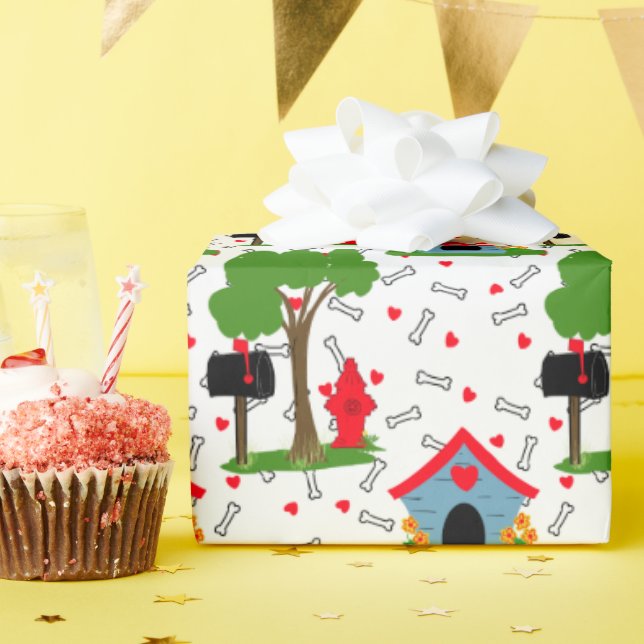 Papel De Regalo Casa de perro huesos roja azul verde  (Fiesta de cumpleaños )
