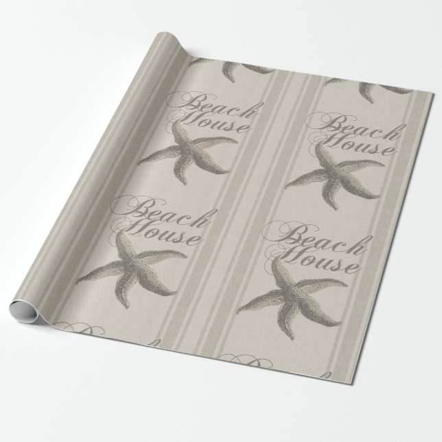 Papel De Regalo Casa de Playa Estrella de Mar Costa Ribera (Desenrollado)