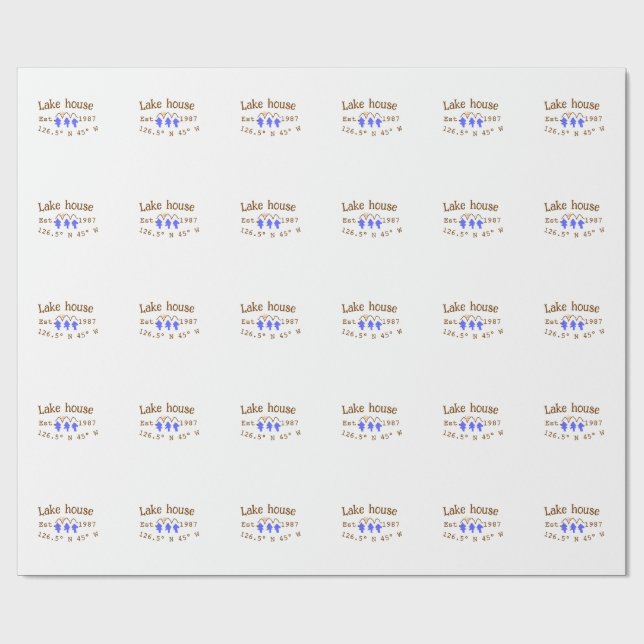 Papel De Regalo Casa del lago. Fecha año personalizado coordenadas (Superficie plana)