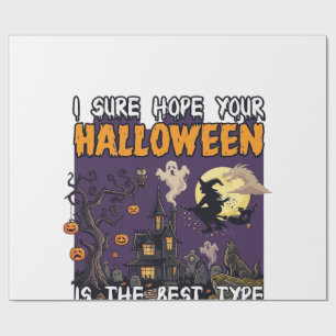 Papel De Regalo Casa Embrujada de Terror de Halloween Bruja Fantas