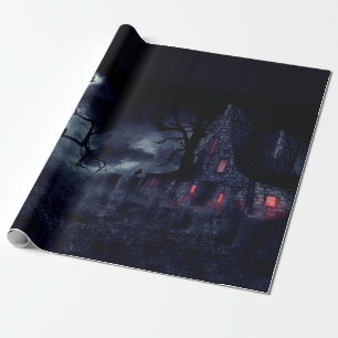 Papel De Regalo Casa embrujada en la niebla y cuervos