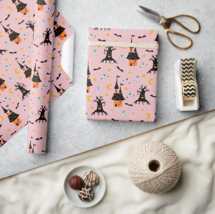 Papel De Regalo Casa embrujada espeluznante rosa de Halloween