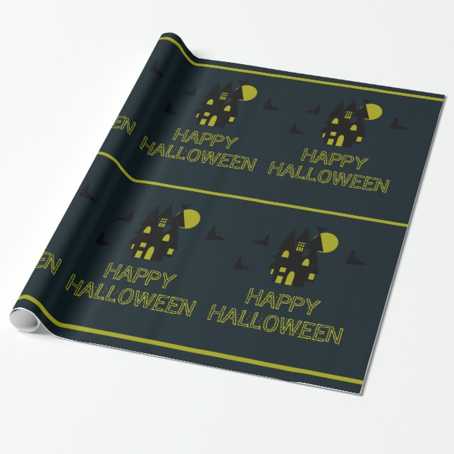 Papel De Regalo Casa embrujada, Halloween feliz (Desenrollado)