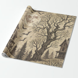 Papel De Regalo Casa embrujada vintage y luna llena