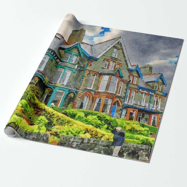 Papel De Regalo Casa victoriana en Keswick pintada con acuarela (Desenrollado)