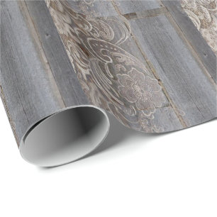 Papel De Regalo casamiento rústico de madera de grano encaje de ca