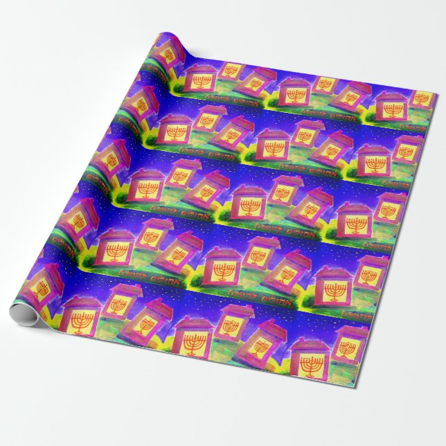 Papel De Regalo Casas Chanukah (Desenrollado)