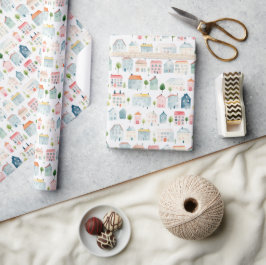 Papel De Regalo Casas de acuarela coloridas