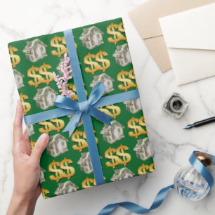 Papel De Regalo Casas de dinero y Rótulos de oro en dólares