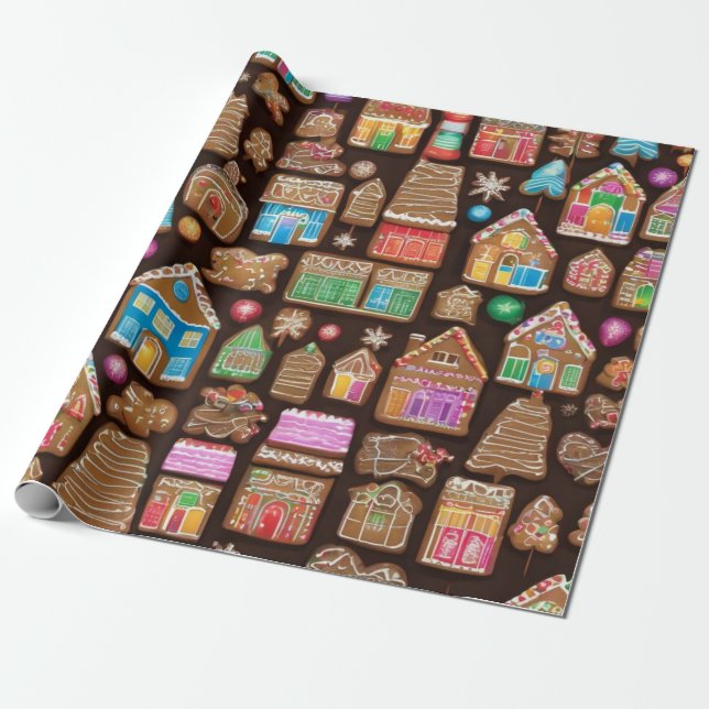 Papel De Regalo Casas de Gingerbread (Desenrollado)