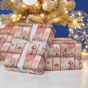 Papel De Regalo Casas de hongos rosados