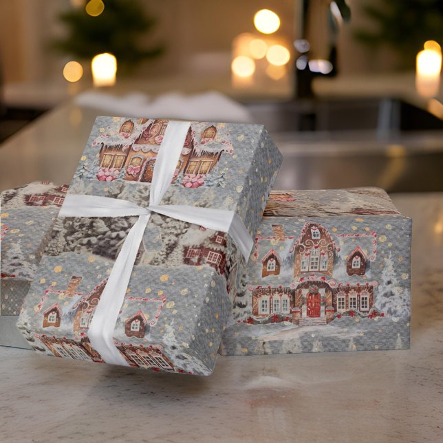 Papel De Regalo Casas de jengibre Navidades Nieve Acero Gris (Subido por el creador)