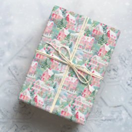 Papel De Regalo Casas de Navidades rosados nevados