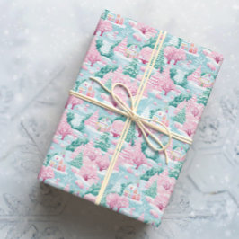 Papel De Regalo Casas de Navidades rosados nevados