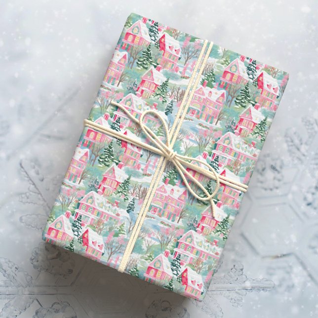Papel De Regalo Casas de Navidades rosados nevados (Subido por el creador)
