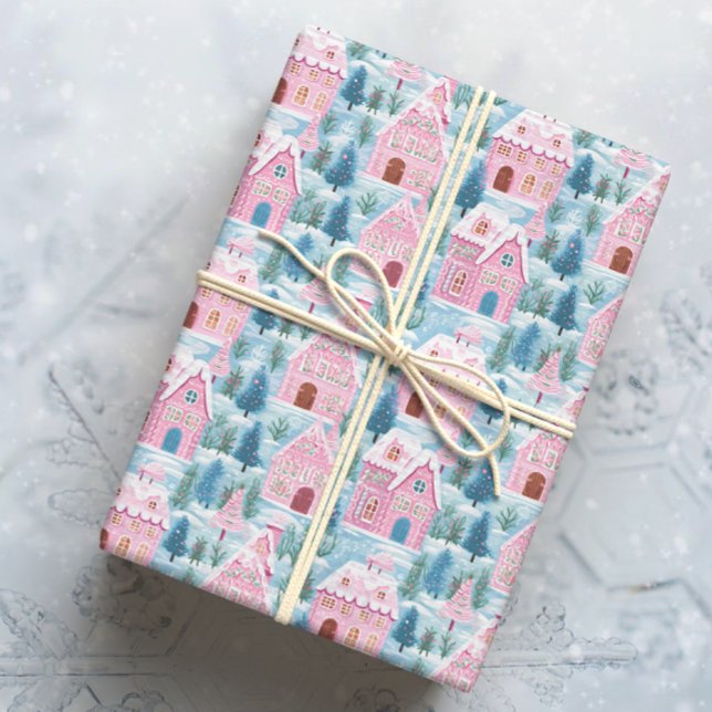 Papel De Regalo Casas de Navidades rosados nevados (Subido por el creador)