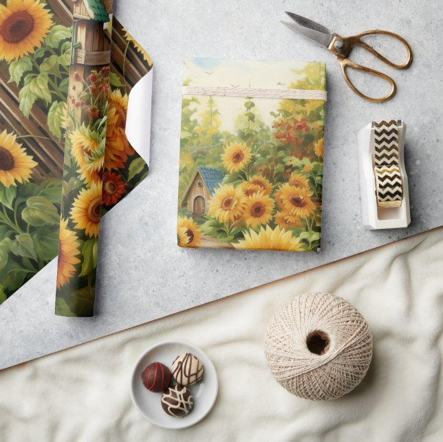 Papel De Regalo Casas de pájaros del jardín del girasol (Artesanía)