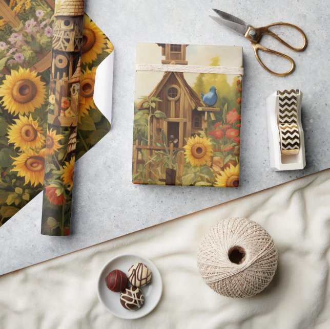 Papel De Regalo Casas de pájaros del jardín del girasol (Artesanía)