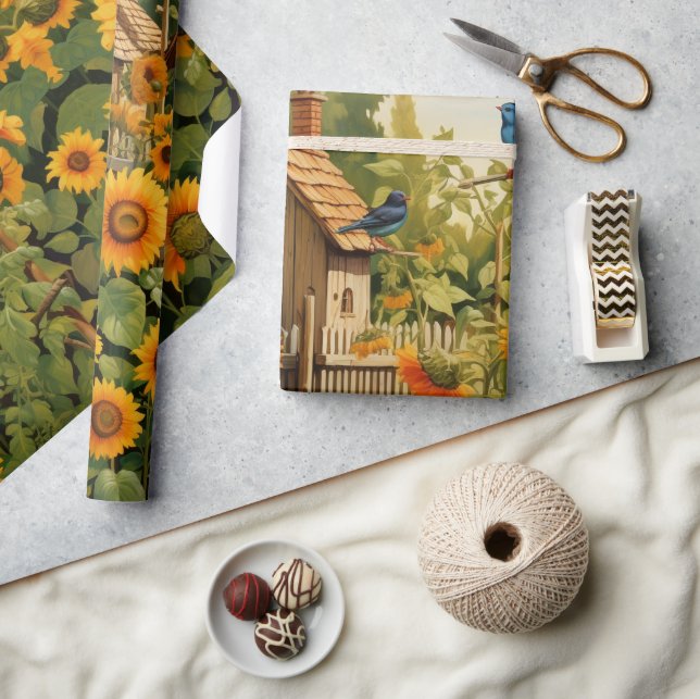 Papel De Regalo Casas de pájaros del jardín del girasol (Artesanía)