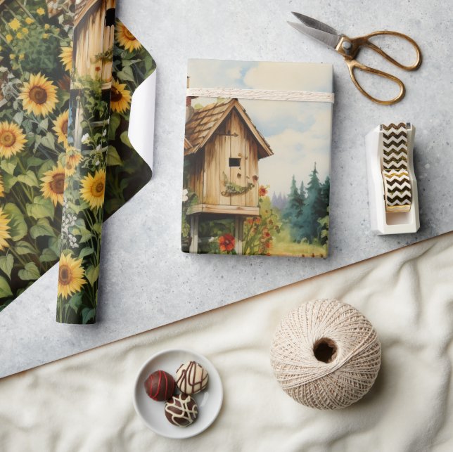 Papel De Regalo Casas de pájaros del jardín del girasol (Artesanía)