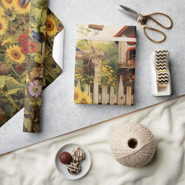 Papel De Regalo Casas de pájaros del jardín del girasol (Artesanía)