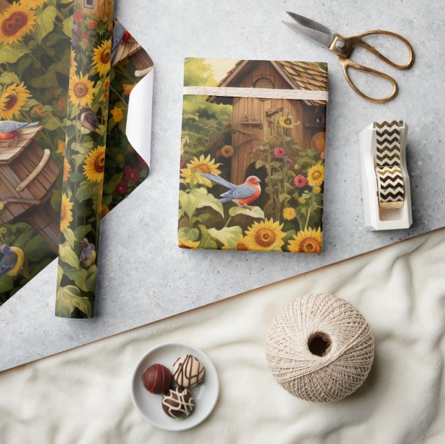 Papel De Regalo Casas de pájaros del jardín del girasol (Artesanía)