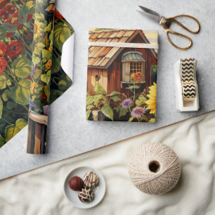 Papel De Regalo Casas de pájaros del jardín del girasol