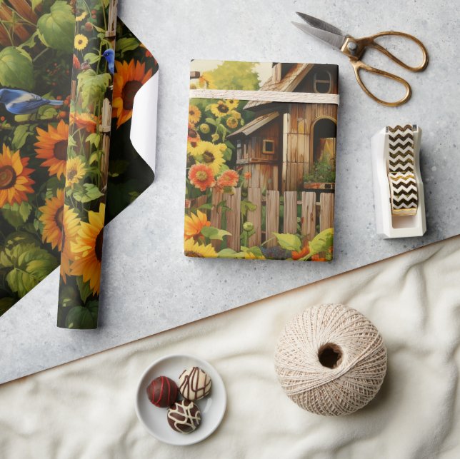 Papel De Regalo Casas de pájaros del jardín del girasol (Artesanía)