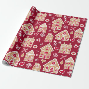 Papel De Regalo Casas de pan de jengibre en rojo