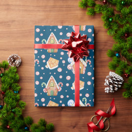 Papel De Regalo Casas de pan de jengibre y canes de canes