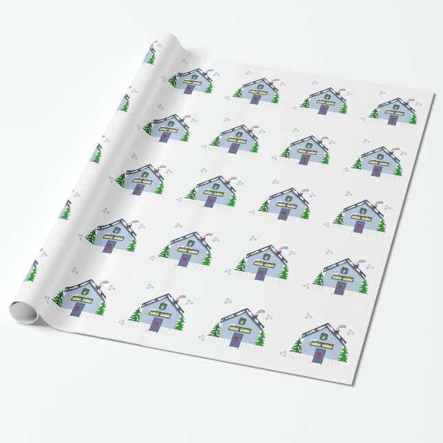 Papel De Regalo Casas de vacaciones con copos de nieve (Desenrollado)