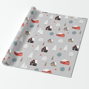 Papel De Regalo Casas y árboles de invierno coloridos y lindos pat