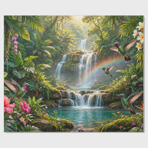 Papel De Regalo Cascadas Arcoíris Colibríes Paraiso Tropical